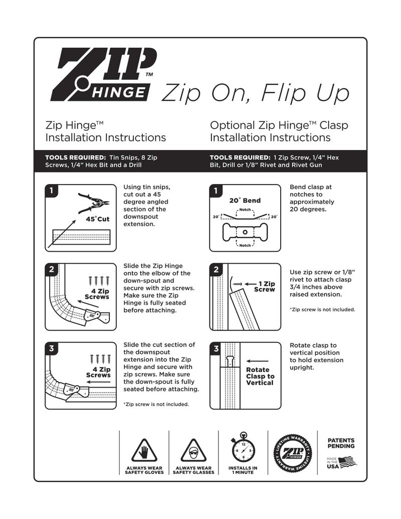 Zip Hinge - 5 Pack | 2-6 Pack Set Downspout Gutter Hinge - Fits 2x3, 3x4, 5 inch, 6 inch - Universal Fit - Made in The USA - Image 5